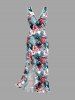 Hibiscus Flowers Tropical Leaf Print Hawaii Ruffles Split Surplice Dress -  
