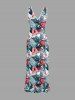 Hibiscus Flowers Tropical Leaf Print Hawaii Ruffles Split Surplice Dress -  