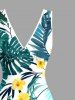 Robe hawaïenne à imprimé floral tropical et feuilles, à volants et fente cache-cœur - Vert M
