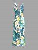 Robe hawaïenne à imprimé floral tropical et feuilles, à volants et fente cache-cœur - Vert M