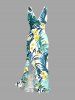 Flowers Tropical Leaf Print Hawaii Ruffles Split Surplice Dress -  