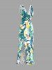Flowers Tropical Leaf Print Hawaii Ruffles Split Surplice Dress -  