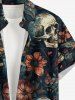 Skulls Flowers Print Buttons Pocket Hawaii Shirt For Men -  