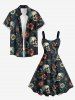 Robe débardeur hawaïenne grande taille à imprimé têtes de mort et fleurs - Bleu profond 3X