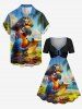 Parrot Pirate Sea Print Hawaii Cruise Cinched A Line Dress - Bleu Ciel L