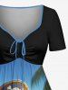 Parrot Pirate Sea Print Hawaii Cruise Cinched A Line Dress - Bleu Ciel L