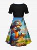 Parrot Pirate Sea Print Hawaii Cruise Cinched A Line Dress - Bleu Ciel L