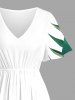 Tropical Leaf Hibiscus Flower Print Hawaii Split Pocket A Line Midi Dress -  