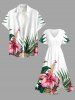 Plus Size Tropical Leaf Hibiscus Flower Print Hawaii Split Pocket A Line Midi Dress -  