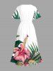 Plus Size Tropical Leaf Hibiscus Flower Print Hawaii Split Pocket A Line Midi Dress -  