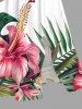 Plus Size Tropical Leaf Hibiscus Flower Print Hawaii Split Pocket A Line Midi Dress -  