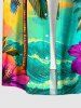 Coconut Tree Sea Waves Hibiscus Flower Print Hawaii Button Pocket Shirt For Men -  