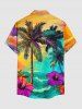 Coconut Tree Sea Waves Hibiscus Flower Print Hawaii Button Pocket Shirt For Men -  