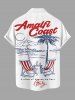 Coconut Tree Seascape Letter Print Hawaii Button Pocket Shirt For Men -  