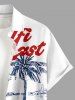 Coconut Tree Seascape Letter Print Hawaii Button Pocket Shirt For Men -  