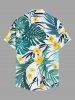 Chemise hawaïenne grande taille pour homme, à imprimé floral tropical et feuilles, boutons et poche. - Vert M