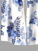 Chemise hawaïenne grande taille pour homme, à imprimé de fleurs d'hibiscus et de feuilles, avec boutons et poche. - Blanc 6XL