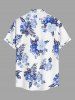 Chemise hawaïenne grande taille pour homme, à imprimé de fleurs d'hibiscus et de feuilles, avec boutons et poche. - Blanc 6XL
