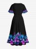 Robe mi-longue hawaïenne fendue à imprimé floral et feuilles grande taille - Noir XS