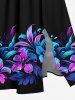 Robe mi-longue hawaïenne fendue à imprimé floral et feuilles grande taille - Noir XXS