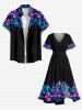 Robe mi-longue hawaïenne fendue à imprimé floral et feuilles grande taille - Noir XXS