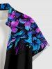 Chemise hawaïenne grande taille à imprimé floral et feuilles, boutons et poche pour homme - Noir L
