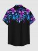 Chemise hawaïenne grande taille à imprimé floral et feuilles, boutons et poche pour homme - Noir L