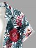 Plus Size Hibiscus Flower Tropical Leaf Print Buttons Pocket Hawaii Shirt For Men -  