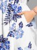 Plus Size Hibiscus Flower Leaf Print Split Hawaii Midi Dress -  