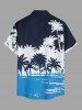 Coconut Tree Sea Colorblock Print Buttons Pocket Hawaii Shirt For Men -  