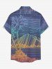 Plus Size Coconut Tree Mountain Sea Ombre Line Print Hawaii Button Pocket Shirt For Men - Pourpre  XL
