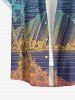 Plus Size Coconut Tree Mountain Sea Ombre Line Print Hawaii Button Pocket Shirt For Men - Pourpre  2XL