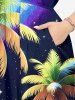 Coconut Tree Rainbow Glitter Stars Galaxy Print Hawaii Split Pocket A Line Midi Dress - Noir 5X