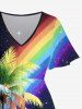 Coconut Tree Rainbow Glitter Stars Galaxy Print Hawaii Split Pocket A Line Midi Dress - Noir 5X