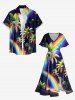 Coconut Tree Rainbow Glitter Stars Galaxy Print Hawaii Split Pocket A Line Midi Dress - Noir 5X