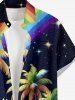 Plus Size Coconut Tree Rainbow Glitter Stars Galaxy Print Hawaii Button Pocket Shirt For Men - Noir 4XL