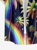 Plus Size Coconut Tree Rainbow Glitter Stars Galaxy Print Hawaii Button Pocket Shirt For Men - Noir 4XL