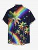 Plus Size Coconut Tree Rainbow Glitter Stars Galaxy Print Hawaii Button Pocket Shirt For Men - Noir 4XL