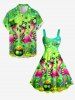 Chemise grande taille pour homme, motif flamant rose, papillon, fleurs et clous de girofle, avec poches et boutons, idéale pour la Saint-Patrick. - Vert S