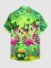 Chemise grande taille pour homme, motif flamant rose, papillon, fleurs et clous de girofle, avec poches et boutons, idéale pour la Saint-Patrick. - Vert S