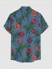 Chemise hawaïenne grande taille pour homme, à rayures et imprimé roses, boutons et poche. - Bleu profond L
