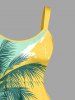 Robe débardeur hawaïenne grande taille à imprimé graffiti cocotier et colorblock - Jaune 1X