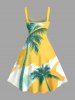 Robe débardeur hawaïenne grande taille à imprimé graffiti cocotier et colorblock - Jaune 1X