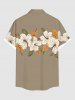 Plus Size Hibiscus Flower Leaf Print Buttons Pocket Hawaii Shirt For Men -  