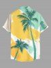 Plus Size Coconut Tree Graffiti Colorblock Print Buttons Pocket Hawaii Shirt For Men -  