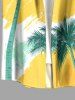Plus Size Coconut Tree Graffiti Colorblock Print Buttons Pocket Hawaii Shirt For Men -  