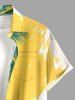 Plus Size Coconut Tree Graffiti Colorblock Print Buttons Pocket Hawaii Shirt For Men -  
