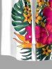 Plus Size Hibiscus Flower Tropical Leaf Print Buttons Pocket Hawaii Shirt For Men -  