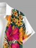 Plus Size Hibiscus Flower Tropical Leaf Print Buttons Pocket Hawaii Shirt For Men -  