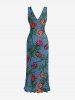 Robe hawaïenne à rayures et imprimé roses, à volants et fente cache-cœur - Bleu profond XL